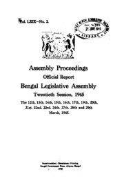 Bengal Legislative Assembly Proceedings (1945) Vol.69, Pt.2  English By Not Available