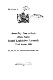 Bengal Legislative Assembly Proceedings (1938) Vol.52, Pt.1  English By Not Available