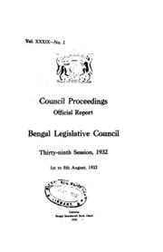 Bengal Legislative Council Proceedings (1932) Vol.39, Pt.1  English By Not Available