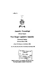 Bengal Legislative Assembly Proceedings (1958) Vol.19, Pt.3  English By Not Available