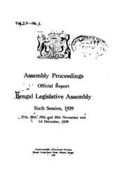 Bengal Legislative Assembly Proceedings (1939) Vol.55, Pt.1  English By Not Available