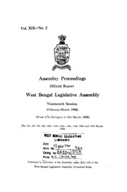 Bengal Legislative Assembly Proceedings (1958) Vol.19, Pt.2  English By Not Available