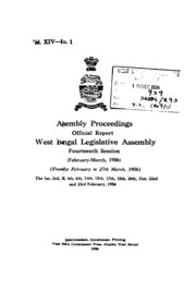 Bengal Legislative Assembly Proceedings (1956) Vol.14, Pt.1  English By Not Available