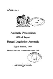Bengal Legislative Assembly Proceedings (1940) Vol.57, Pt.5  English By Not Available