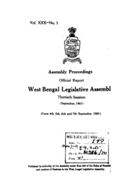 Bengal Legislative Assembly Proceedings (1961) Vol.30, Pt.1  English By Not Available