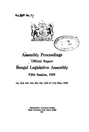Bengal Legislative Assembly Proceedings (1939) Vol.54, Pt. 7  English By Not Available
