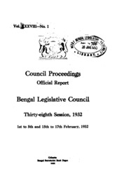 Bengal Legislative Council Proceedings (1932) Vol.38, Pt.1  English By Not Available