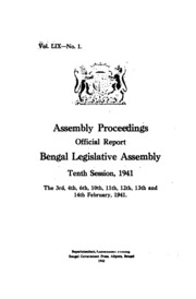 Bengal Legislative Assembly Proceedings (1941) Vol.59, Pt.1  English By Not Available