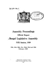 Bengal Legislative Assembly Proceedings (1939) Vol.54, Pt. 1  English By Not Available