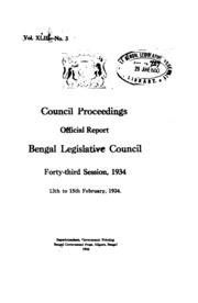 Bengal Legislative Council Proceedings (1934) Vol.43, Pt.3  English By Not Available