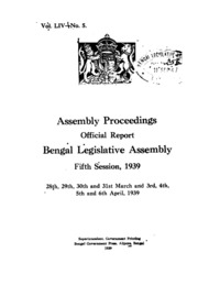 Bengal Legislative Assembly Proceedings (1939) Vol.54, Pt. 5  English By Not Available