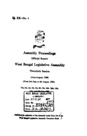 Bengal Legislative Assembly Proceedings (1958) Vol.20, Pt. 3  English By Not Available