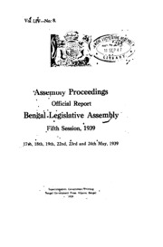 Bengal Legislative Assembly Proceedings (1939) Vol.54, Pt. 8  English By Not Available
