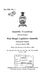 Bengal Legislative Assembly Proceedings (1958) Vol.19, Pt.1  English By Not Available