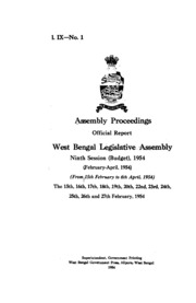 Bengal Legislative Assembly Proceedings (1954) Vol. 9 Pt.1  English By Not Available