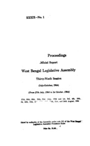 Bengal Legislative Assembly Proceedings (1964) Vol.39, Pt.1  English By Not Available