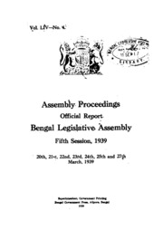 Bengal Legislative Assembly Proceedings (1939) Vol.54, Pt. 4  English By Not Available