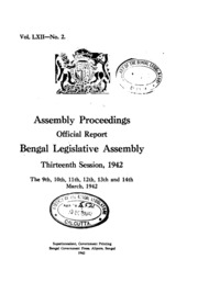 Bengal Legislative Assembly Proceedings (1942) Vol.62, Pt.2  English By Not Available