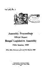Bengal Legislative Assembly Proceedings (1939) Vol.54, Pt. 2  English By Not Available