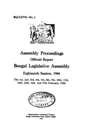 Bengal Legislative Assembly Proceedings (1944) Vol.67, Pt.1  English By Not Available