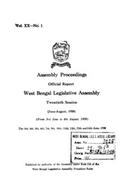 Bengal Legislative Assembly Proceedings (1958) Vol.20, Pt.1  English By Not Available