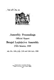 Bengal Legislative Assembly Proceedings (1939) Vol.54, Pt.12  English By Not Available