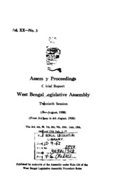 Bengal Legislative Assembly Proceedings (1958) Vol.20, Pt.3  English By Not Available