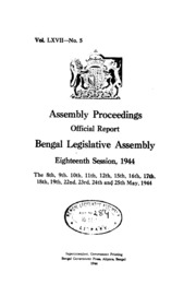 Bengal Legislative Assembly Proceedings (1944) Vol.67, Pt.5  English By Not Available